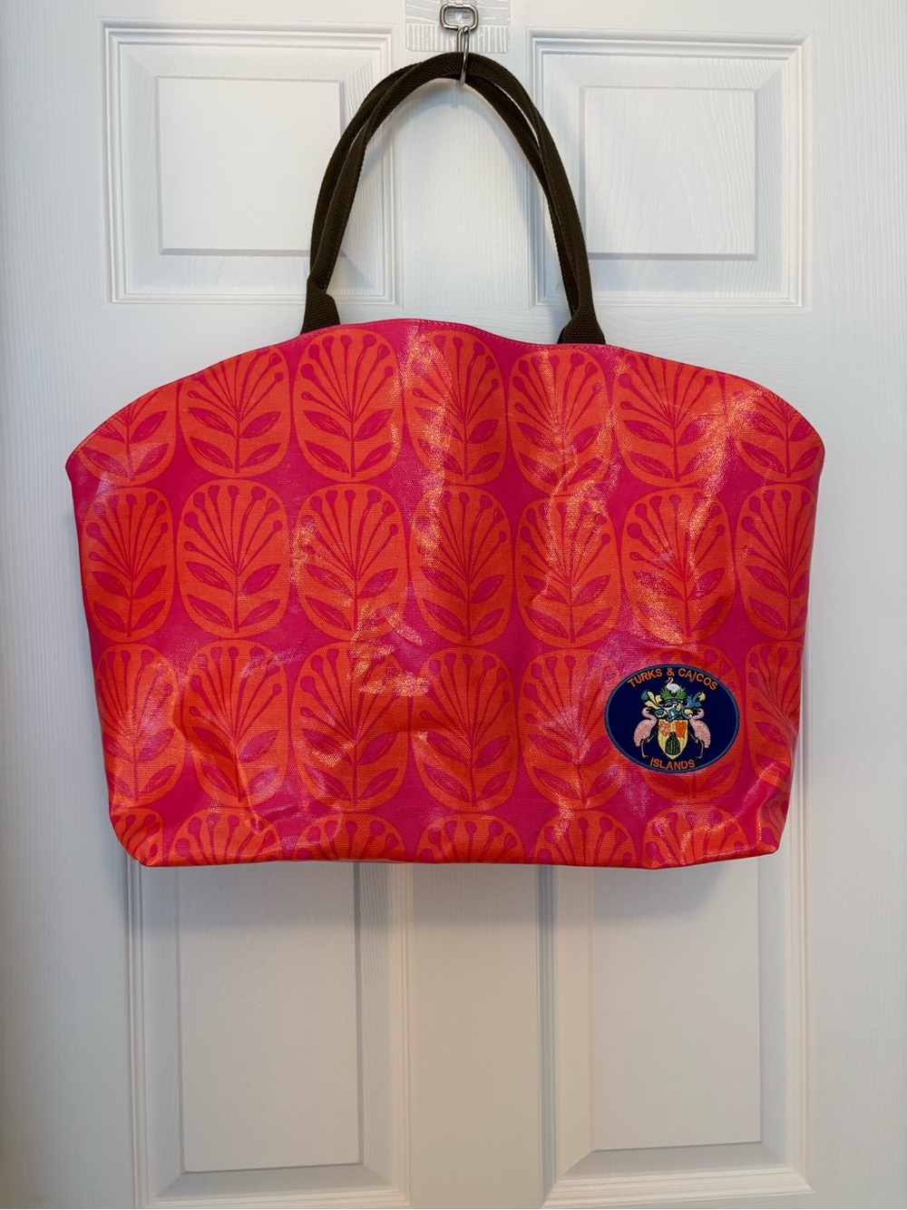 SIGRID OLSEN TOTE BEACH BAG WOMENS ORANGE & FUCHSIA TURKS & CAICOS PATCH ONLY 1